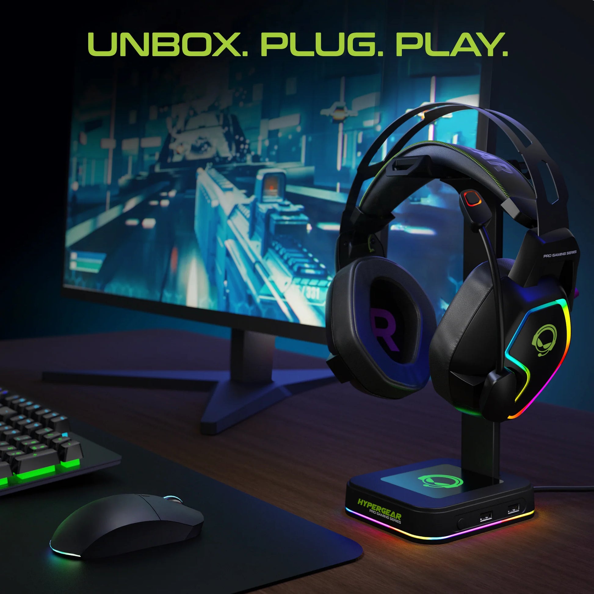 Hypergear RGB Command Station Headset Stand W 6 Color Light Effects