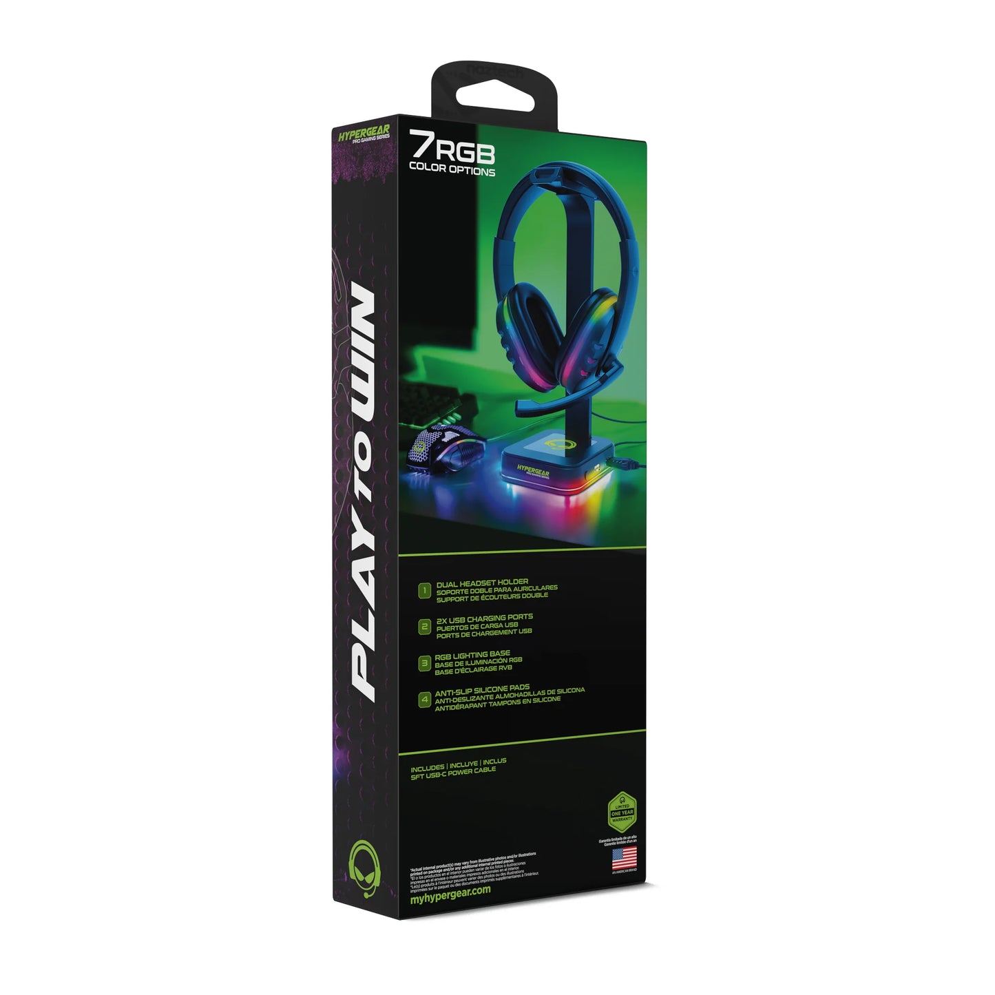 Hypergear RGB Command Station Headset Stand W 6 Color Light Effects