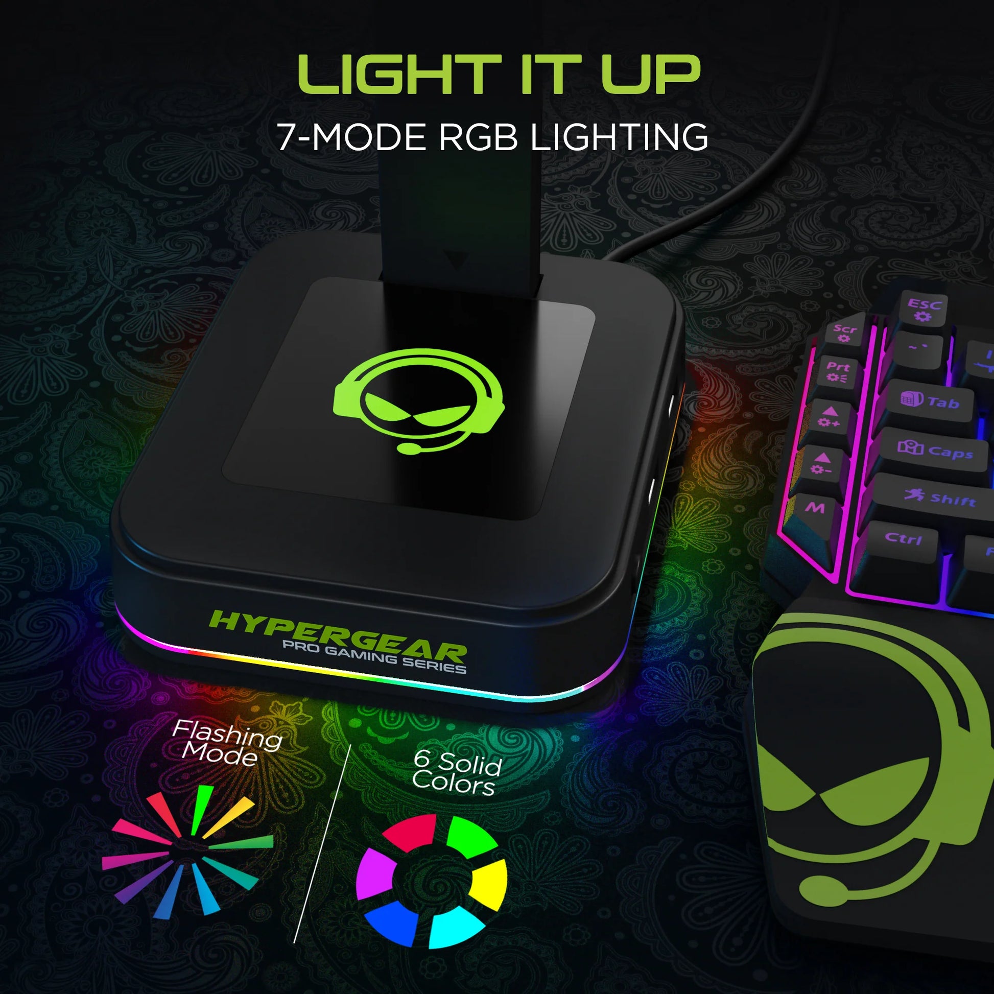Hypergear RGB Command Station Headset Stand W 6 Color Light Effects