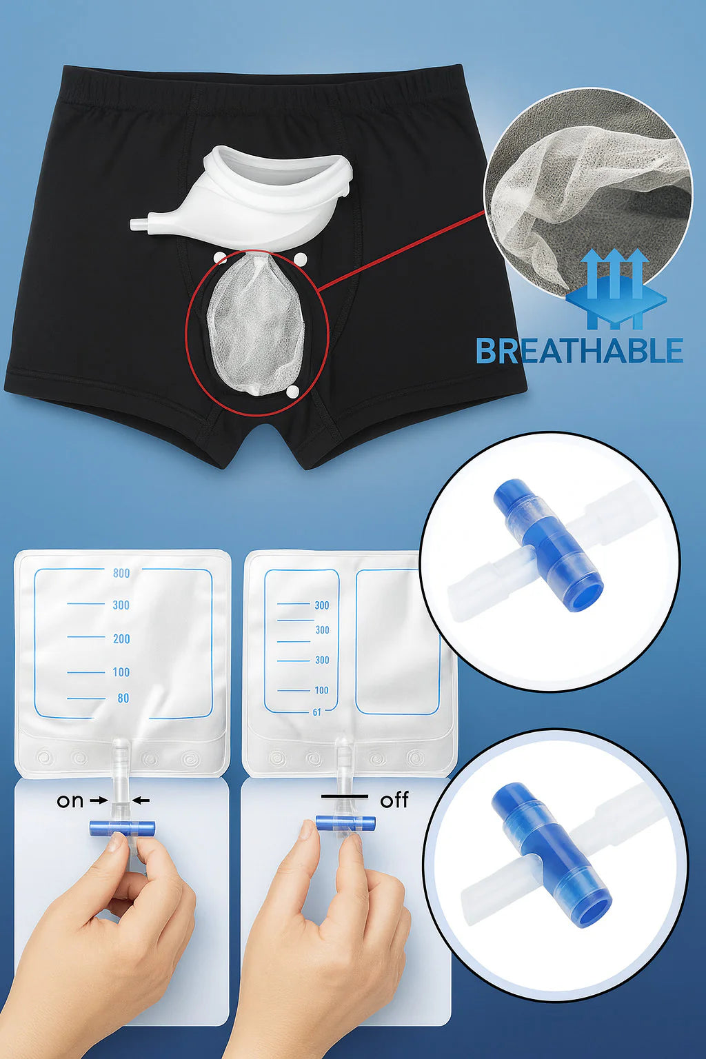 Male Wearable Incontinence Pants Urinal Leg Bag Silicone Urine Funnel Collector