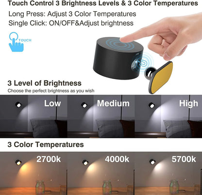 USB Rechargeable LED Wall Reading Light with Touch Control & Magnetic Mount