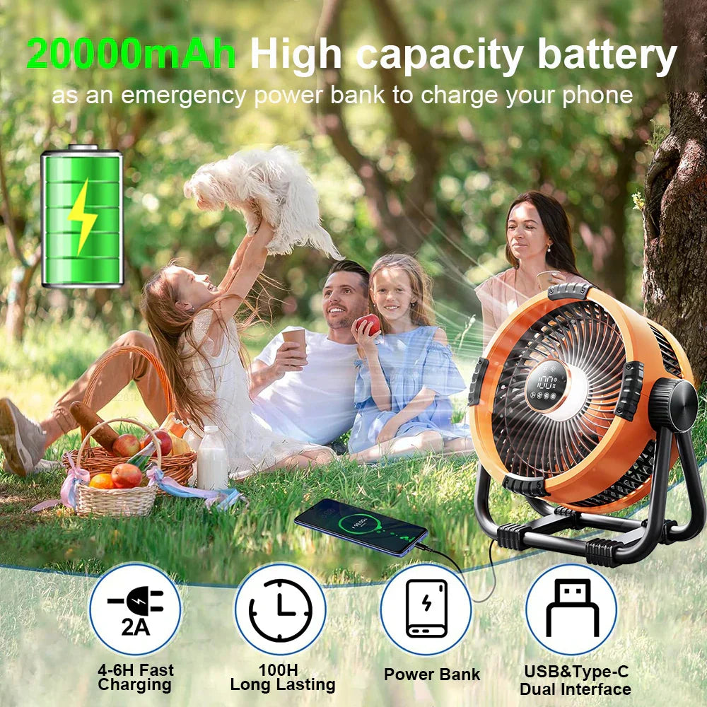 Campingventilator Mit 20000Mah Akku, Led-Licht & Fernbedienung – Windmate