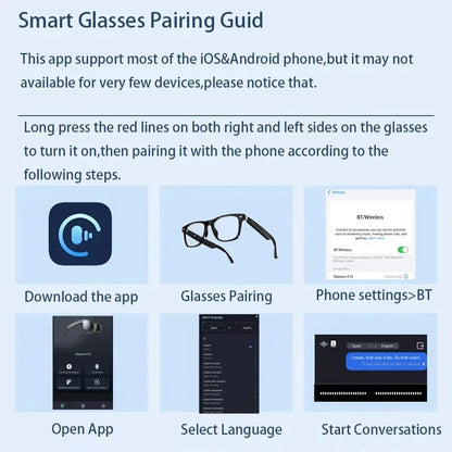 2025 New Smart Glasses Ai Translation 100+ Languages Real Time Bluetooth Music Sunglasses Men Women
