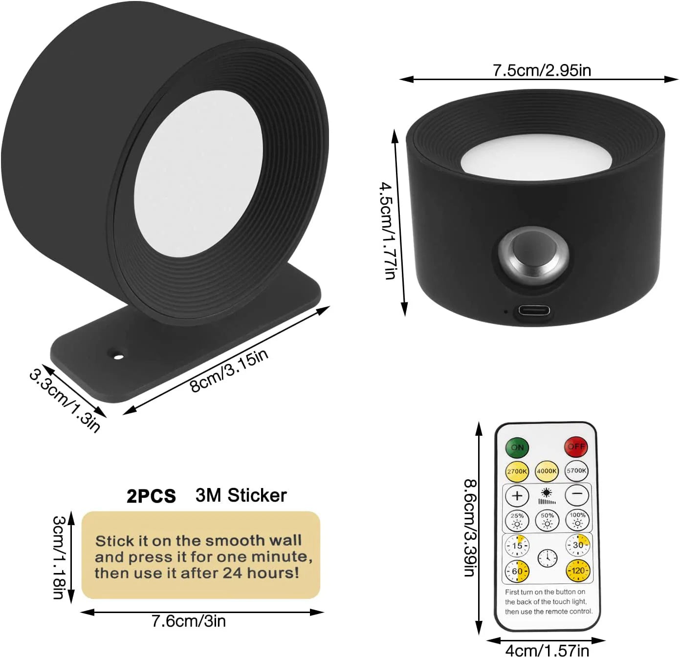 USB Rechargeable LED Wall Reading Light with Touch Control & Magnetic Mount