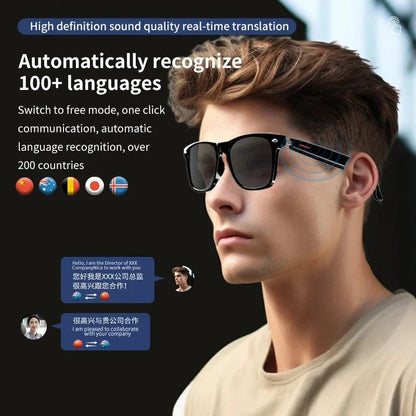 2025 New Smart Glasses Ai Translation 100+ Languages Real Time Bluetooth Music Sunglasses Men Women
